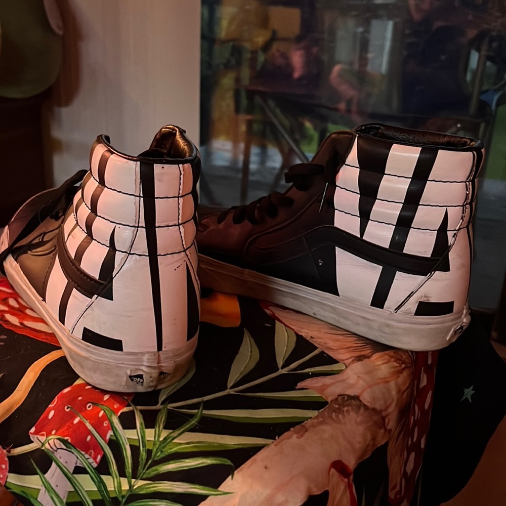 Vans sk8 hi black leather spell out sneakers